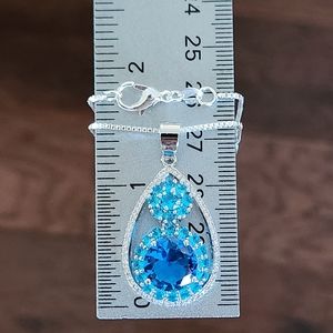 Sterling Silver 925 Swiss Blue Topaz Large Pendant Box Chain Necklace NEW